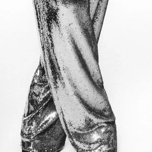 High waisted straight leg sequin pants